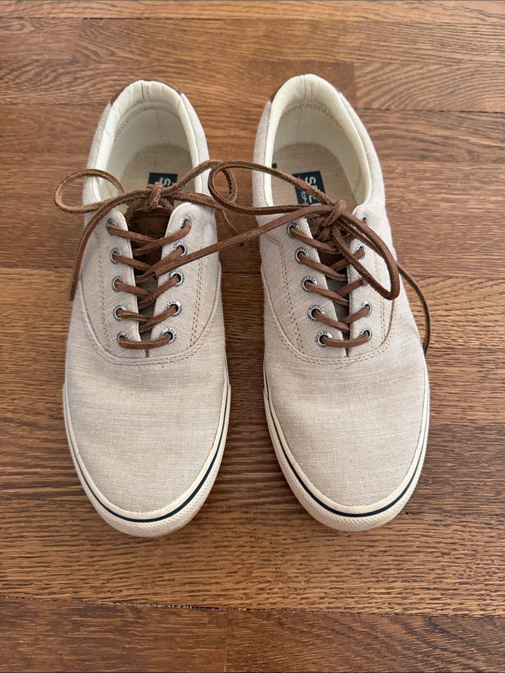 Sperry Beige Canvas Men's Sneakers with Brown Laces